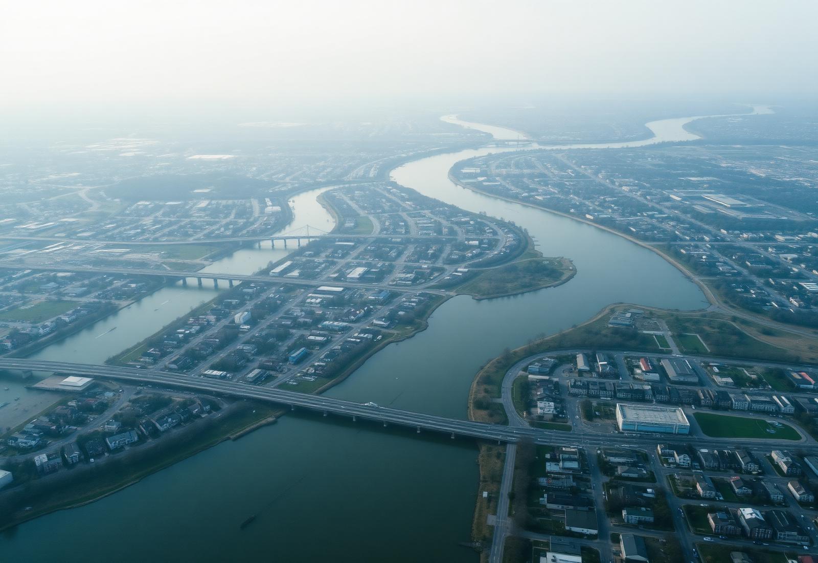 Aerial view of an American Midwest metropolitan region